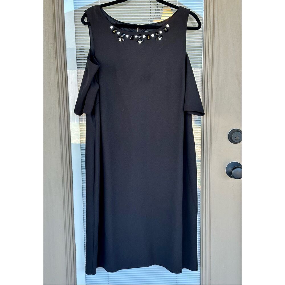 Jessica Howard size 18W black cold shoulder midi dress with jeweled neckline plu